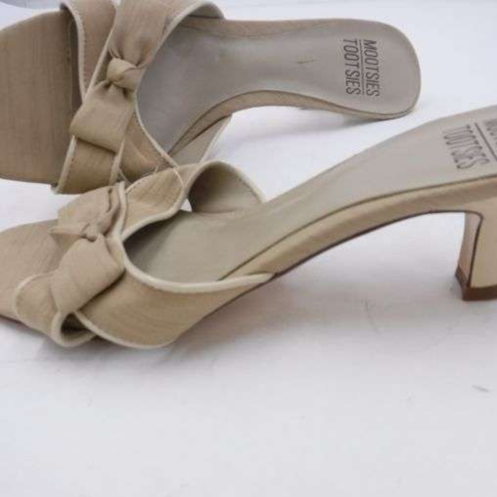 NEW Mootsies Tootsies Linen Look Kitten Heel Bow Sandal 8.5